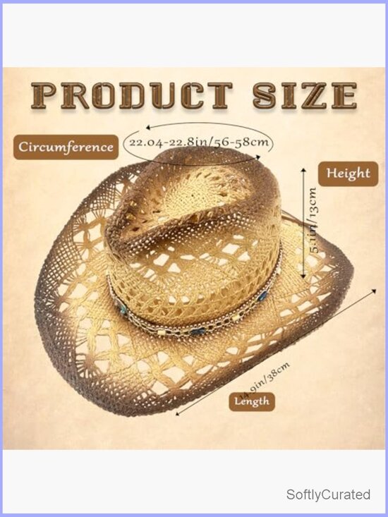 Western Straw Cowboy Hat with Two Decorative Bands and Hair Band, Wide Brim main image 5